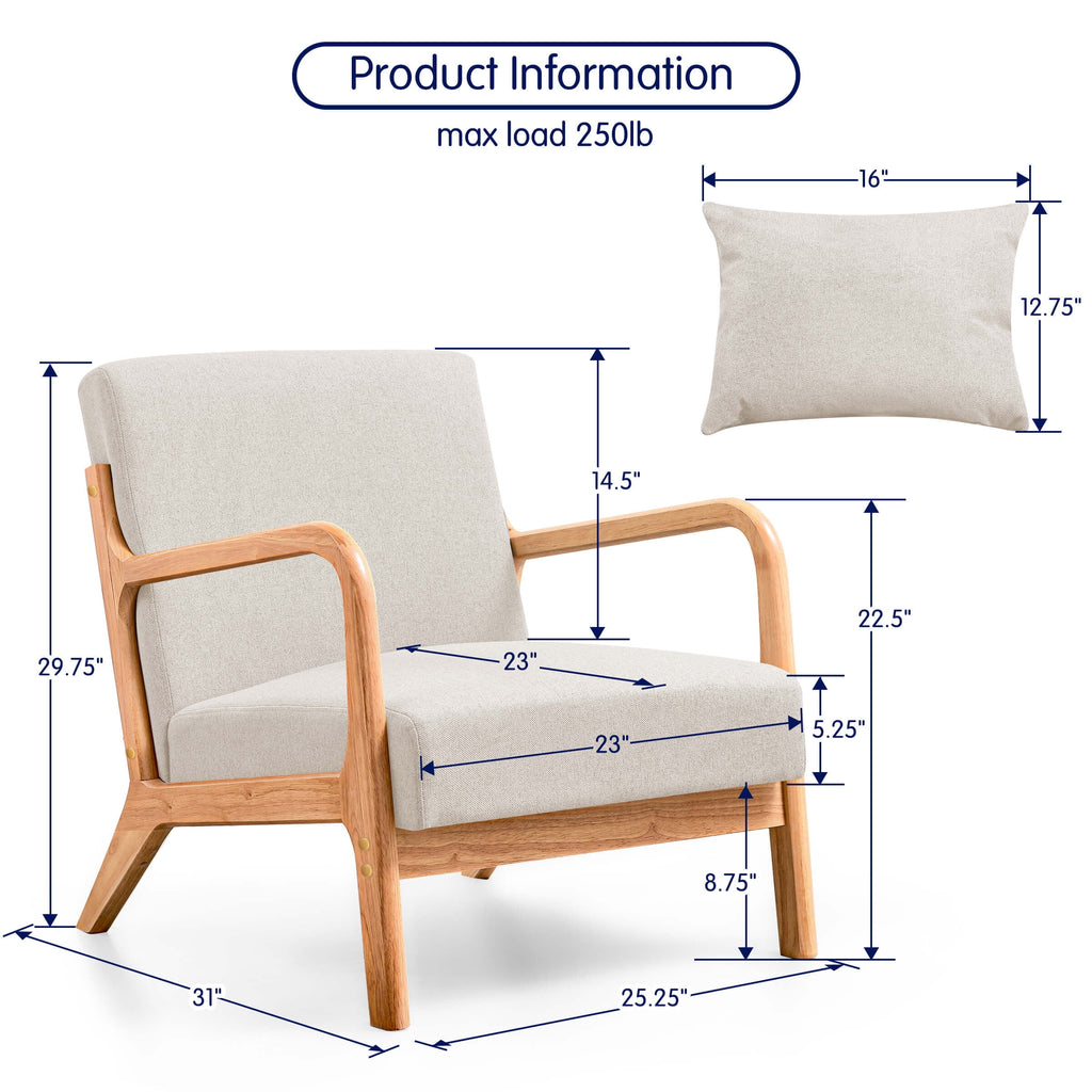 Linen Upholstered Accent Chair with Solid Wood Frame, Beige C641