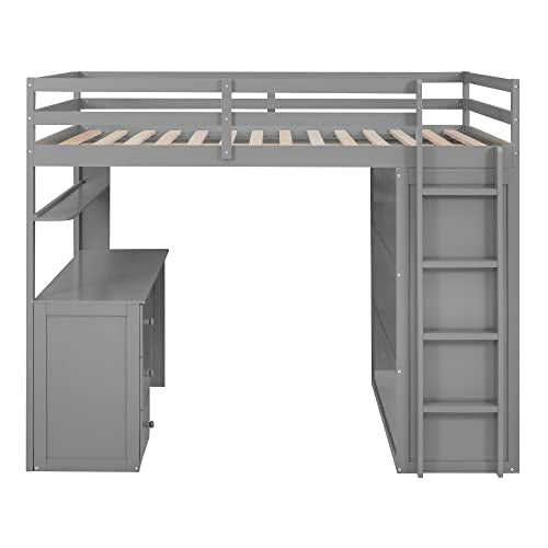 Full Loft Bed with Desk Wardrobe Storage Drawers White V9057