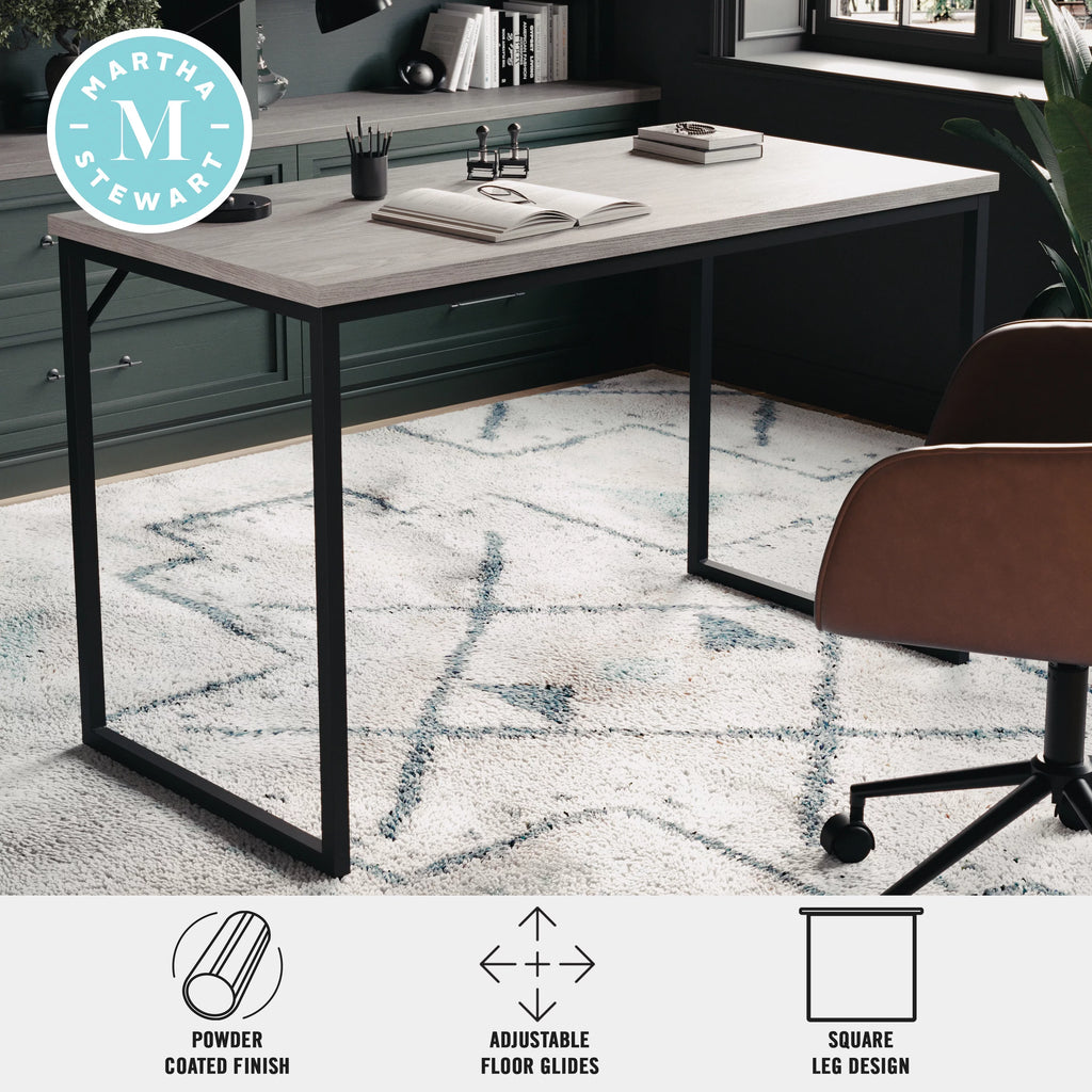 Gray Wood Grain Parsons Desk with Metal Frame X957